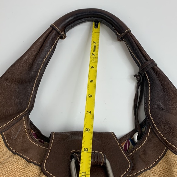 Fossil Hobo Tweed Leather Bag Light Dark Brown Floral Lining silver buckle - Picture 15 of 16